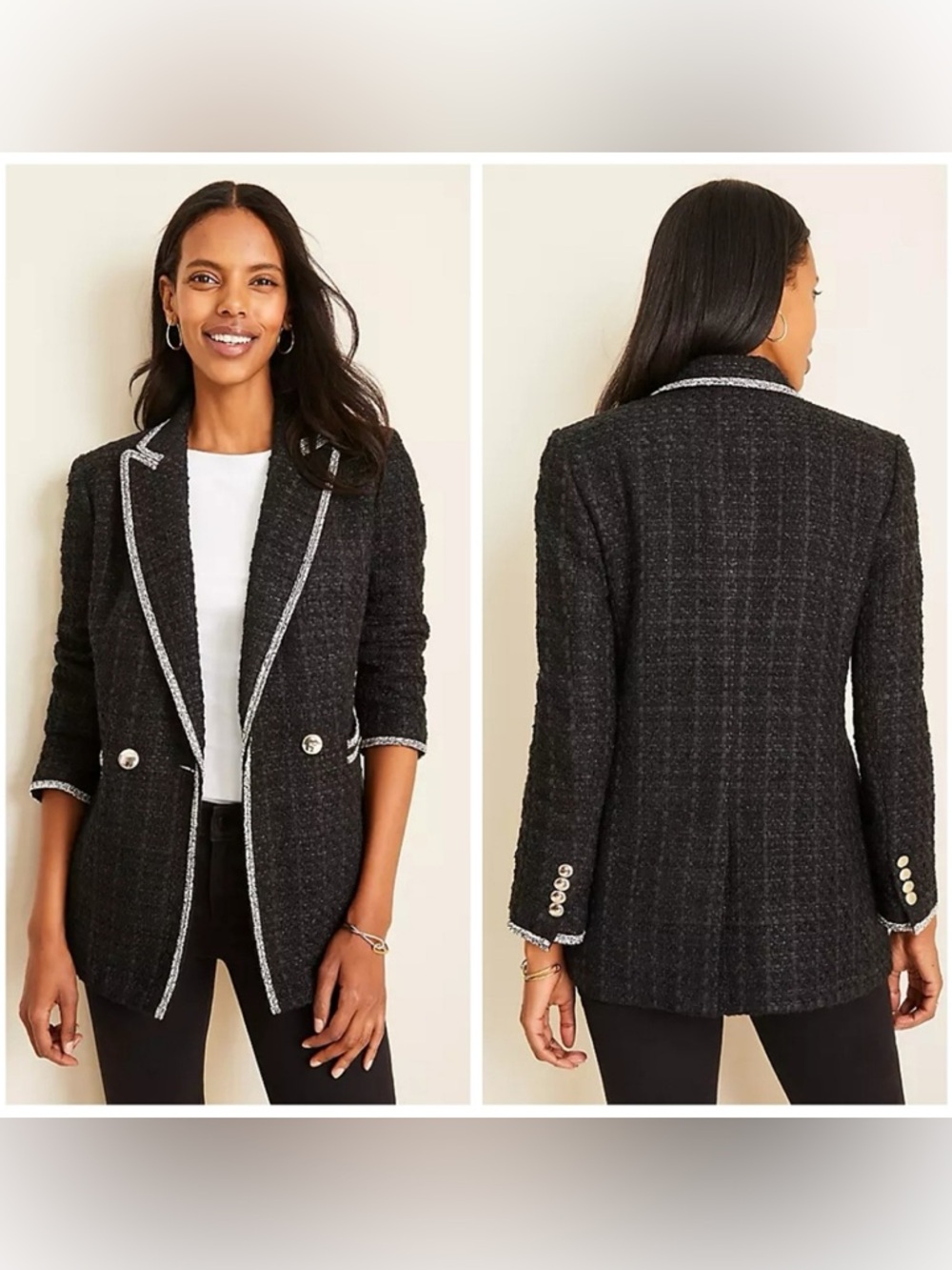 NEW Ann Taylor Long Line Tweed Bloucle Blazer Size MP